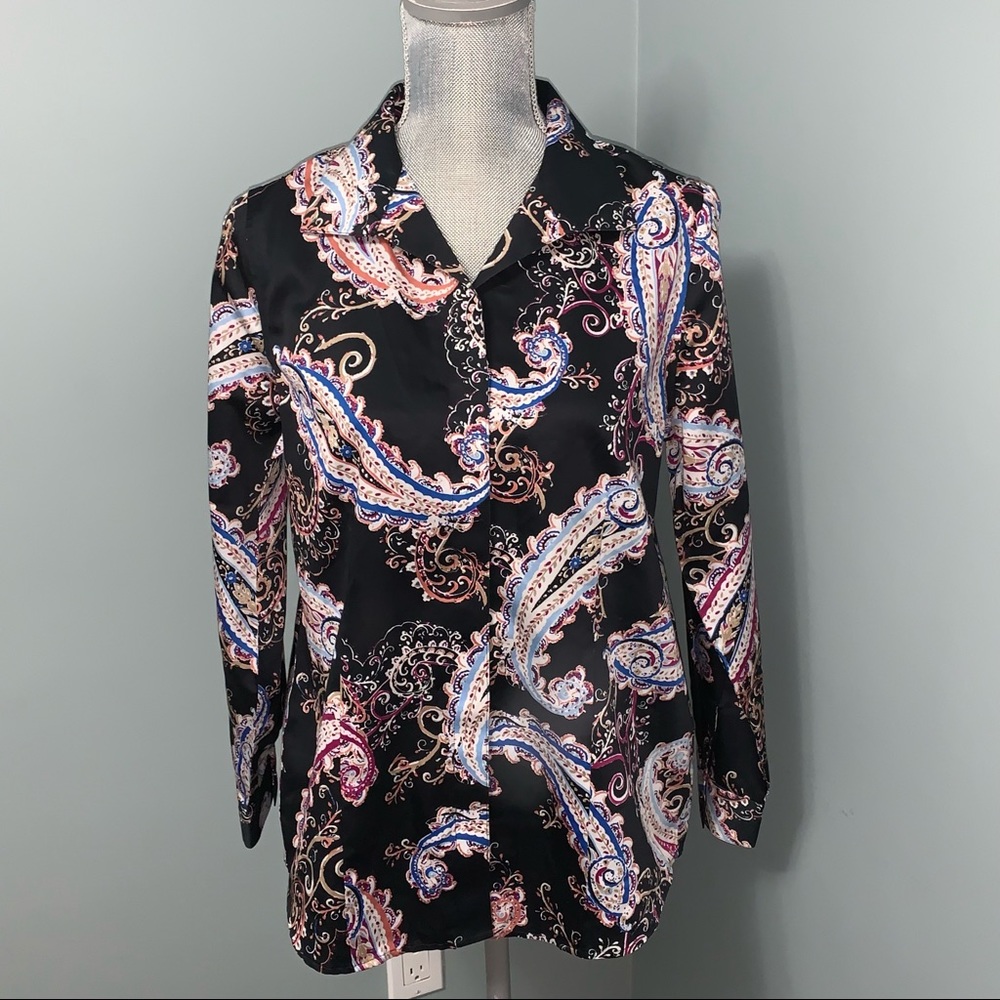 CHICO’S women’s size small no iron Paisley print Button Down shirt bohemian